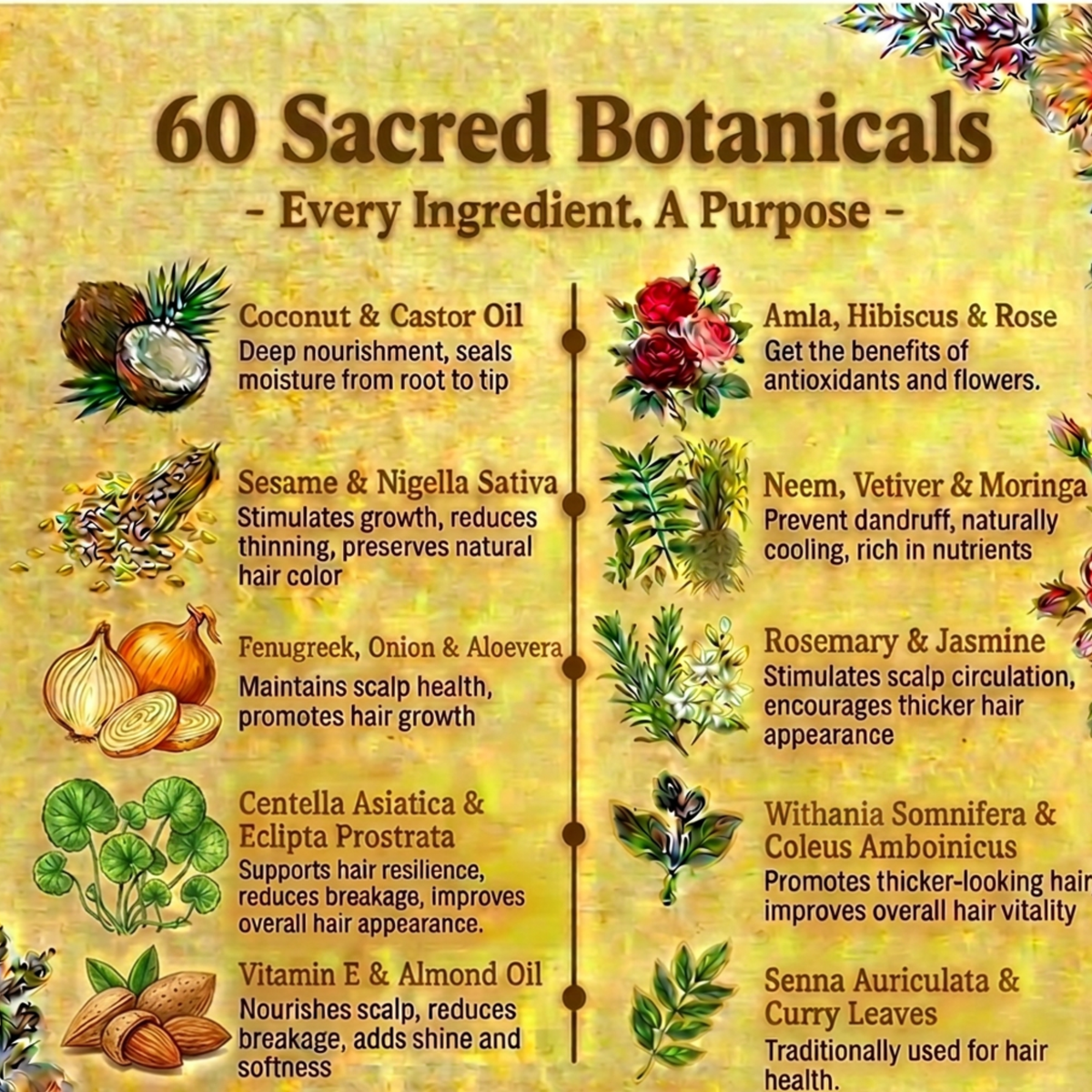 Herbal Hair Oil - A 100% Natural product - 60 Ancient Botanical Ingredients